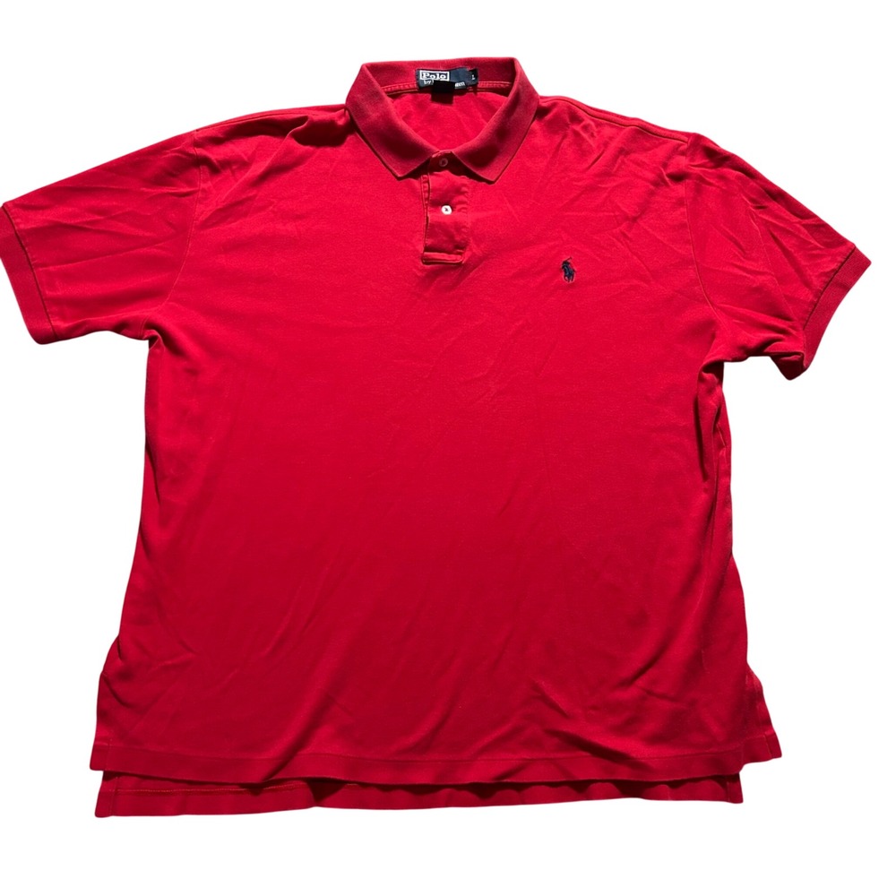 VTG Y2K Polo Ralph Lauren Shirt Mens L Red Short Sleeve Pique Pony Logo Classic